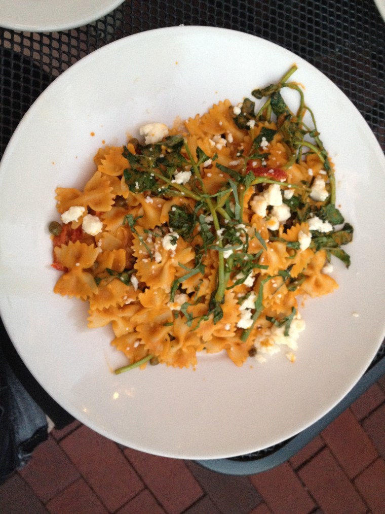 tomato basil, bow tie pasta, summer squash, foodie, food, restaurant, Burlington, delicious, recipe